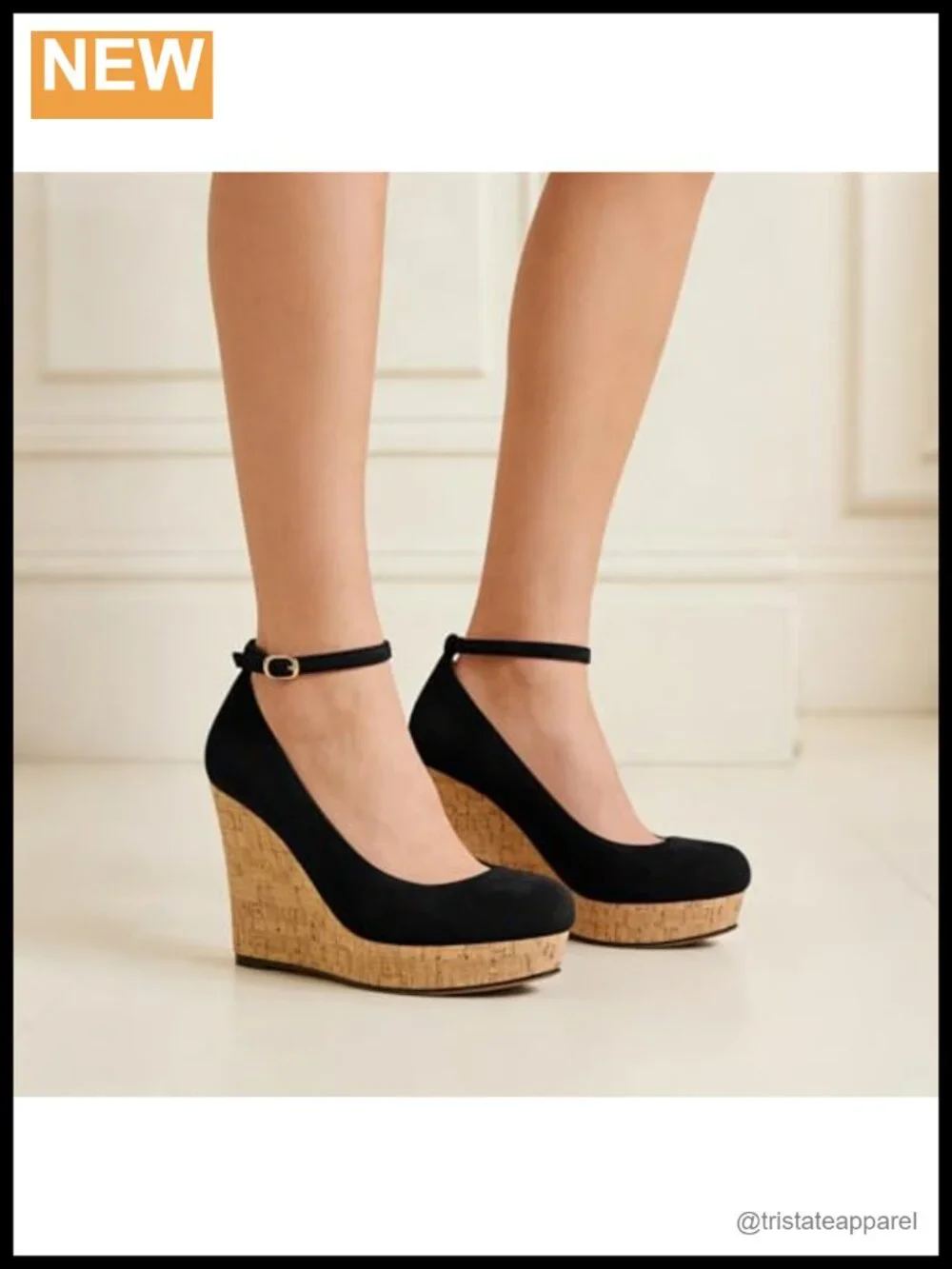 AUMOTED Women's Platform Wedge Heels Round Toe Buckle Ankle Strap Suede Pumps